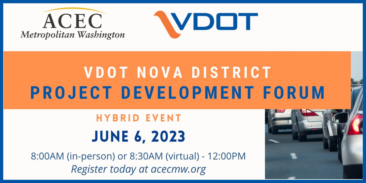 ACEC_MW's tweet image. We are proud to partner with @VaDOTNOVA  to offer this Project Development Forum.  Attend in-person or virtually.  Free for government employees!
#ProjectDevelopment #Networking #BreakfastIncluded
Register: acecmw.org/ev_calendar_da…