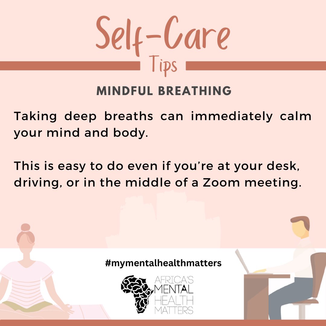 "Mindful breathing is a powerful tool that brings clarity and calmness to our busy lives. Inhale deeply, exhale slowly, and feel the soothing rhythm of your breath. Embrace the serenity of the present moment. #africasmentalhealthmatters #MentalHealthAwareness 
#mindful #breathing