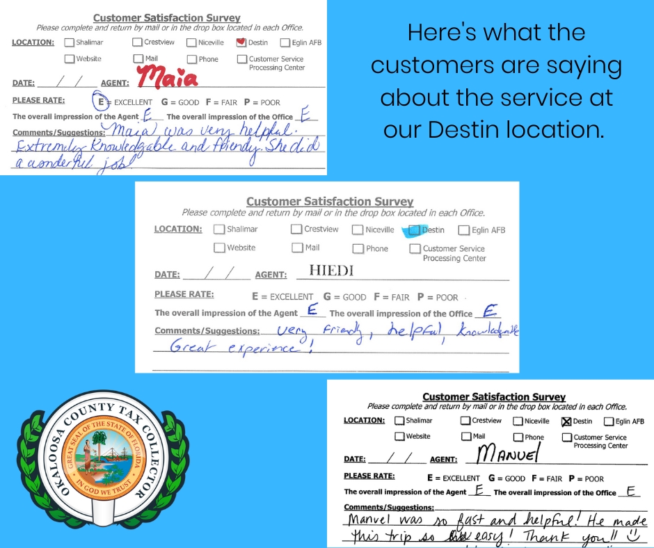 OkaloosaTax's tweet photo. Here's what the customers are saying about the service at our Destin location!
#TeamOCTC https://t.co/emDXmi5tpH