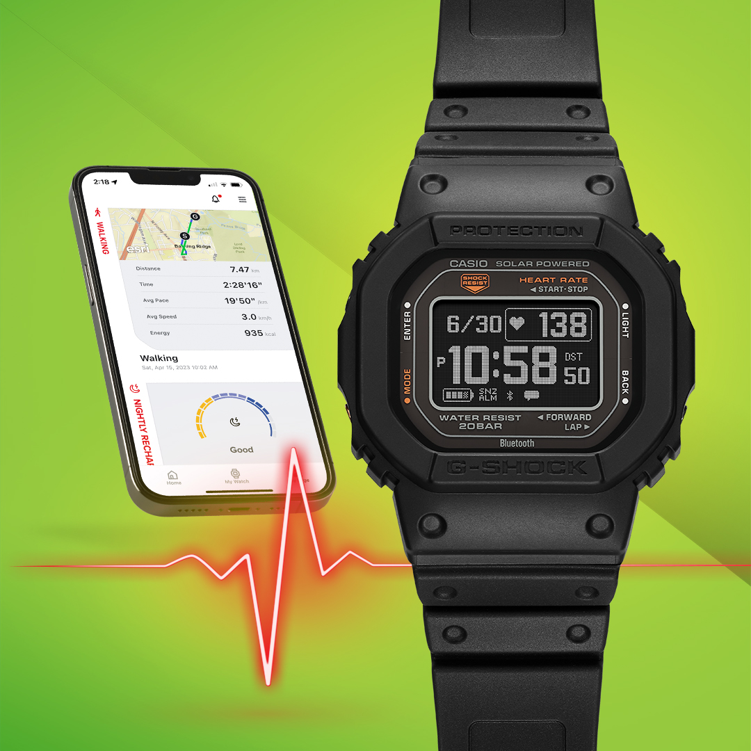 Introducing the newest addition to the G-SHOCK MOVE line, the DWH5600. Now equipped with optical sensors to measure heart rate and smartphone connectivity to support daily workouts. Available now at Gshock.com