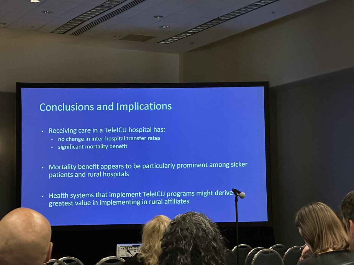 Sarina Sahetya (@sarinaks) on Twitter photo Tele-ICU use does not seem to reduce inter-hospital transfer but may reduce 30 day mortality, esp for rural patients
Very interesting analysis from <a href="/tsvalley/">Tom Valley</a> and his mentee Dr. Deshpande. Tele-ICU use does not seem to reduce inter-hospital transfer but may reduce 30 day mortality, esp for rural patients
Very interesting analysis from <a href="/tsvalley/">Tom Valley</a> and his mentee Dr. Deshpande.