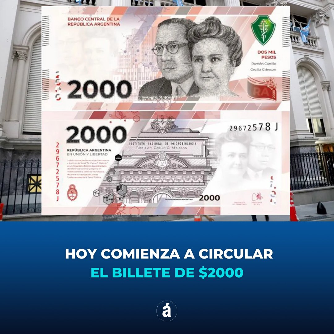 javierlanari's tweet photo. El nuevo billete de $ 2.000 (4,10 dólares) debería ser de $ 25.000 (52 dólares) para que tenga el mismo valor que el de $ 1.000 cuando entró en circulación en 2017. Destrozaron la moneda... https://t.co/kJw9sL1ztg