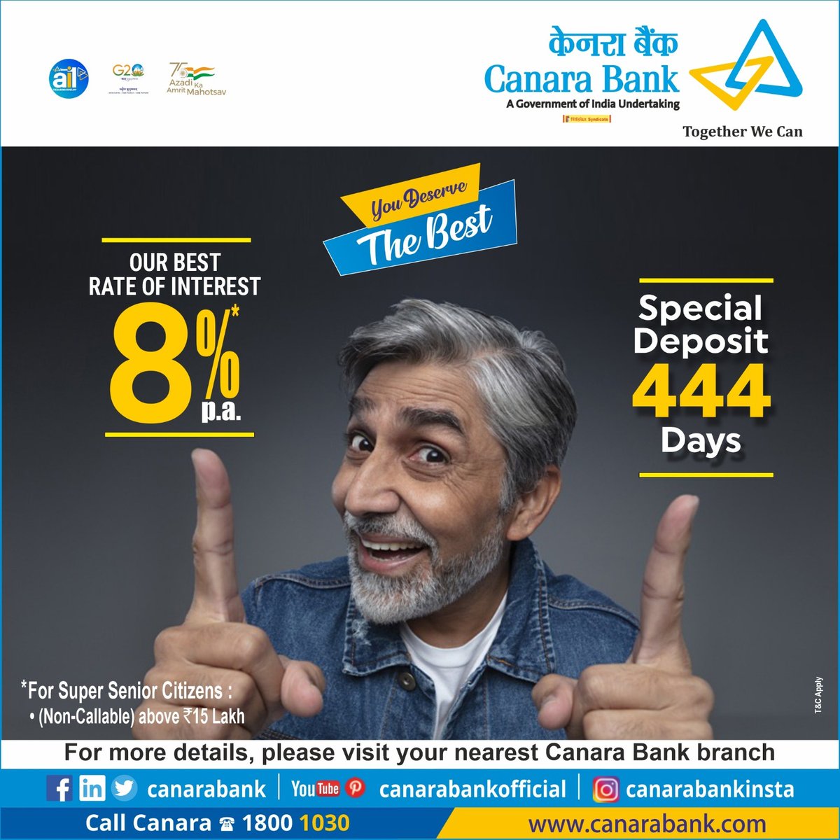 canarabank's tweet image. Don&apos;t let your hard-earned savings sit idle! Canara Bank&apos;s Special Deposit provides you a lucrative interest rate of 8% p.a.  

Invest today:
play.google.com/store/apps/det…

#AmritMahotsav #HigherReturns #DepositScheme