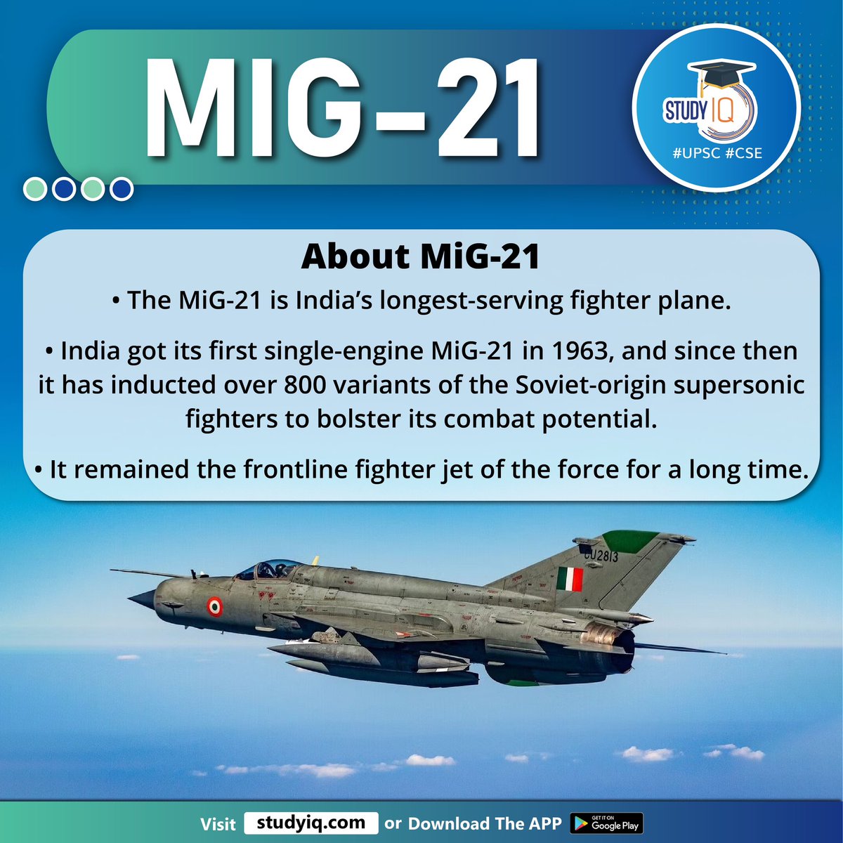 upsciq's tweet photo. MIG-21
#mig21 #flyingcoffins #pilotcasualties #india #fighterplane #singleengine #soviet #supersonicfighters #fighterjet #indianairforce #iaf #rajasthan #hanumangarh #upsc #cse #ips #ias https://t.co/GIagTZs1Uf