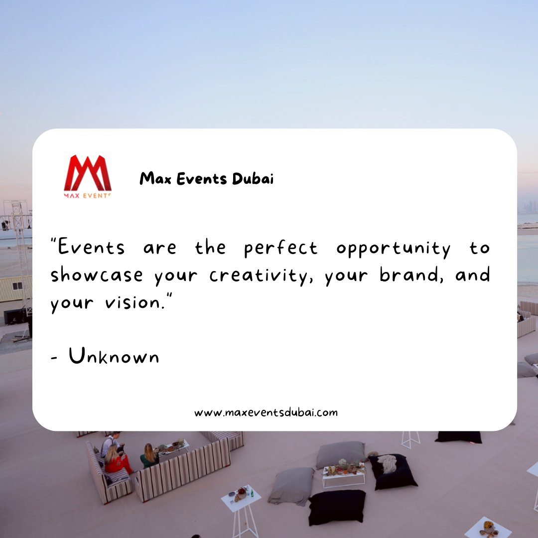 Maxeventsdubai's tweet photo. "Events are the perfect opportunity to showcase your creativity, your brand, and your vision."

- Unknown

#MaxEventsDubai #eventmanagement #eventplanning #corporateevents #eventprofs #eventproduction #eventdecor #eventdesign #teambuilding #teambuildingevent #teambuildinggames https://t.co/GmZQHkfmVw