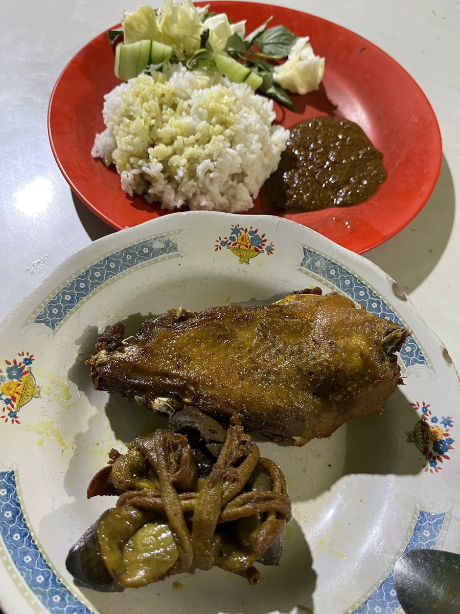 gue punya teori: SEMUA BEBEK DI SURABAYA TUH PASTI ENAK, PILIH RANDOM AJA JUGA PASTI ENAK.

beres all day meeting, udah capek, ada warung kecil di jalan kecil samping hotel.

gue makan bebek &amp; ati ampela bebek.

ENAK 😭😍 EMPUK 😭😍 GURIH 😭😍

sambelnya pedes tipis aja 👍 👍