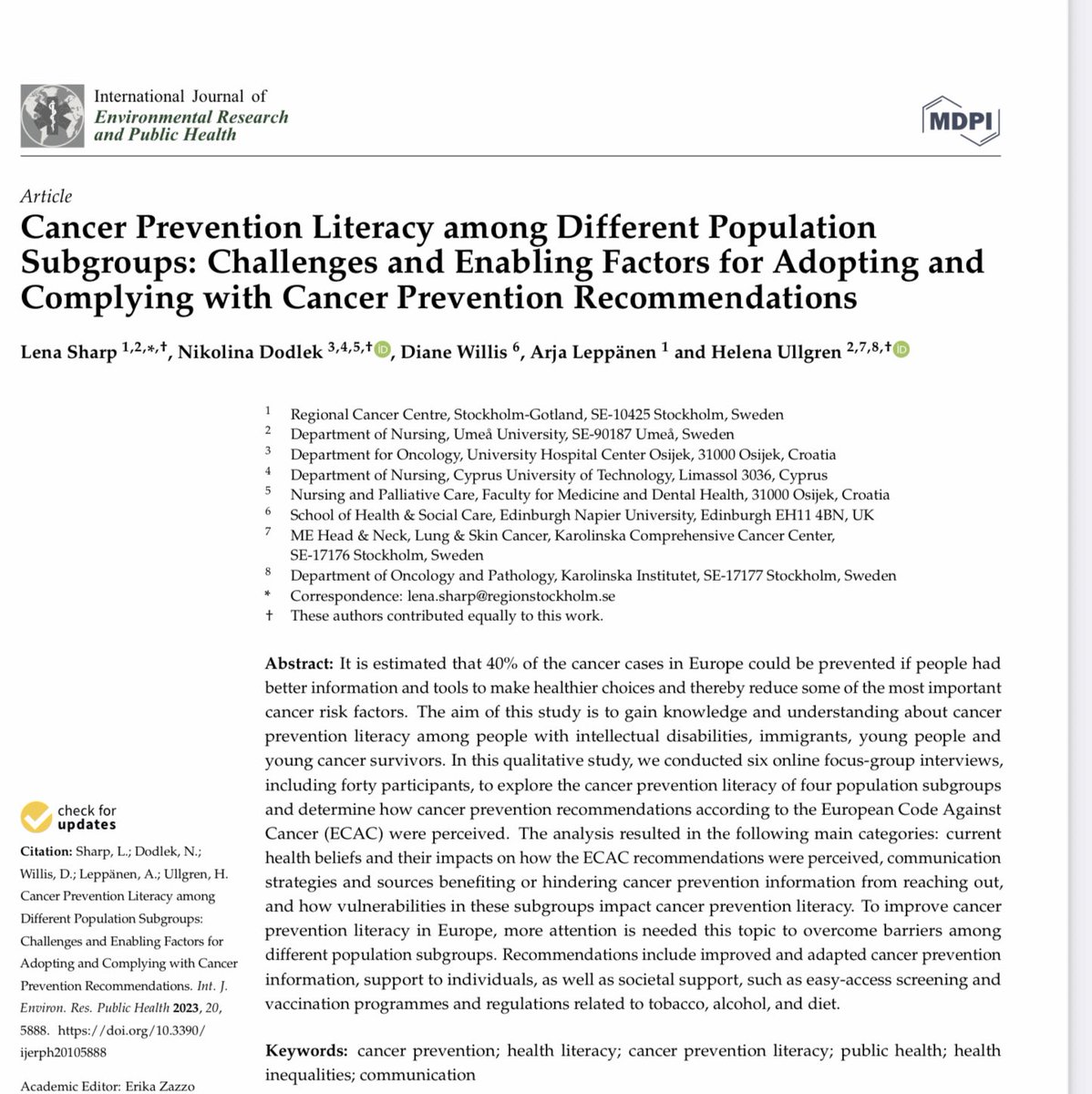 Our paper on cancer prevention literacy among different population subgroups are now published. You find it here mdpi-res.com/d_attachment/i… #PrEvCan #CANCERCODE #EUcancerplan @OncoAlert @helitropen @arjalepp @NDodlek @cancernurseEU @demetrios_gr @WendyYared