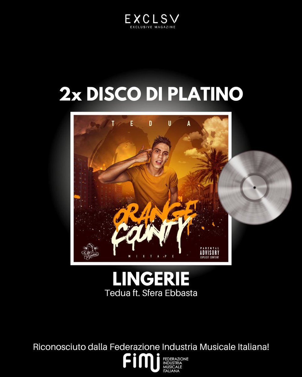 exclumag2014's tweet photo. "Lingerie" di #Tedua ft. @sferaebbasta è DUE VOLTE PLATINO!

#SferaEbbasta https://t.co/vBjHM1RMm6