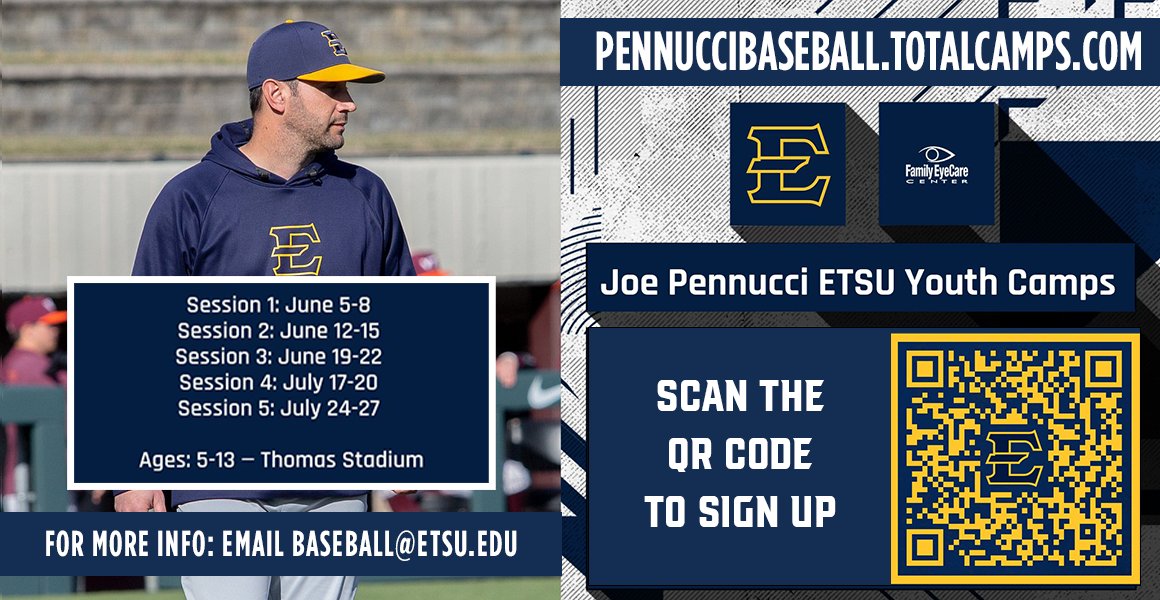 The summer is quickly approaching ☀️

Be sure to sign up for our camps ⬇️

🔗: pennuccibaseball.totalcamps.com

#BucsBaseball // #ETSUTough