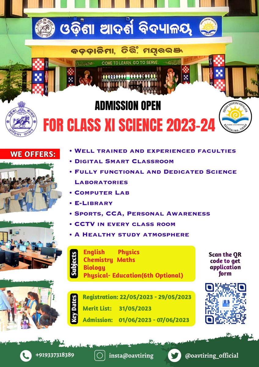 OavTiring's tweet image. Enroll now.

#classxi
#Admission 
#Science 
#oavs
#oav
#mayurbhanj