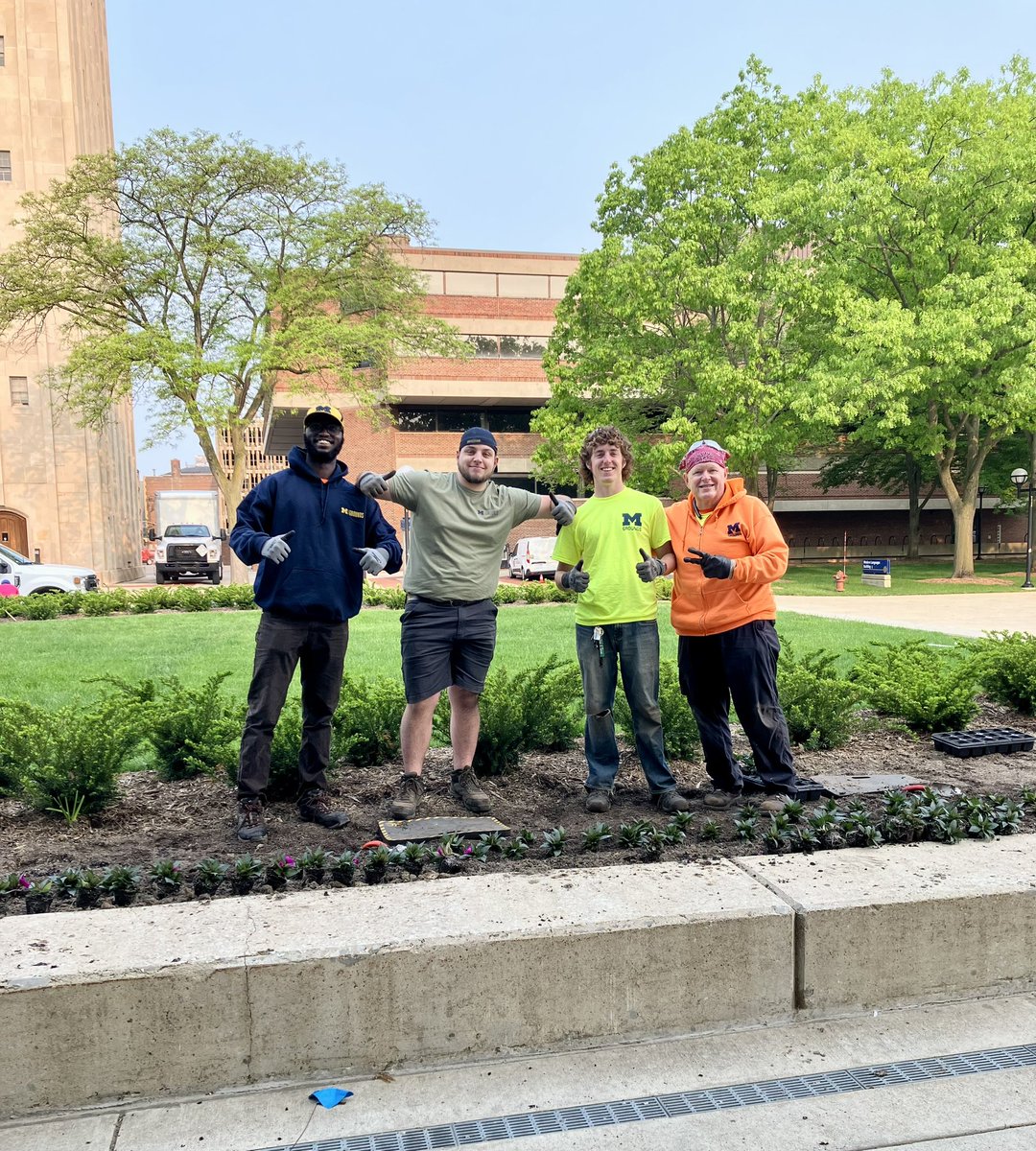 umichcampusinfo's tweet photo. Here's part of the "We Make Blue Go!" team, planting Ingalls Mall for summer. We'll all be enjoying their work shortly! 🌺#umichgroundsservices #umichcampus https://t.co/8lAAcNBPny