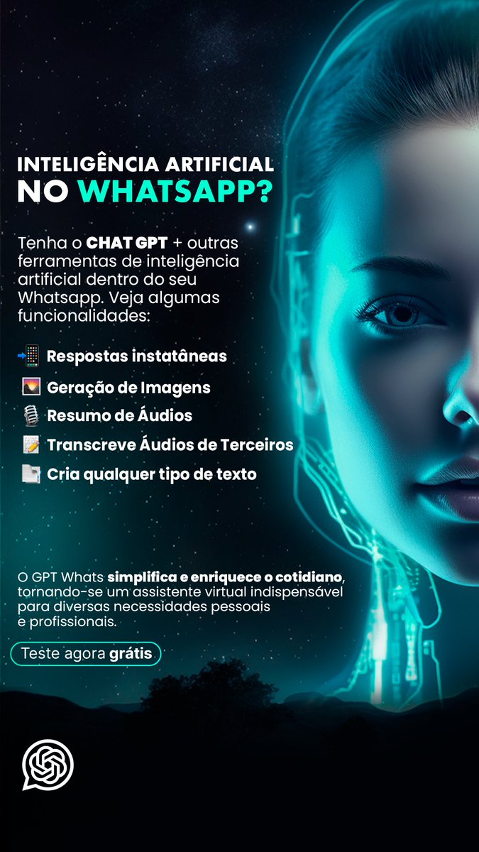 Conheça o #GPTWhats, a união
revolucionária entre inteligência artificial e WhatsApp!
Desfrute de uma experiência completa e personalizada, mesmo sem conhecimentos avançados em
IA.
Link na bio 

#IA #AssistenteVirtual #Inovação
#simplifiquesuavida