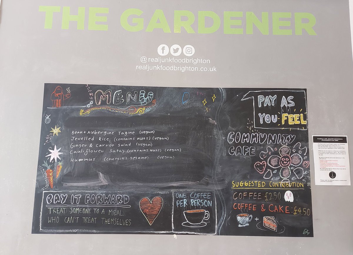 nikkidravers's tweet photo. Great to visit @realjunkfoodBri 's Gardener Café in sunny Brighton today. Delicious food, easy conversation with other friendly customers, and barista coffee expertly made by a young man with autism. Looking forward to perusing their new recipe book, too! https://t.co/zaervKGC0e