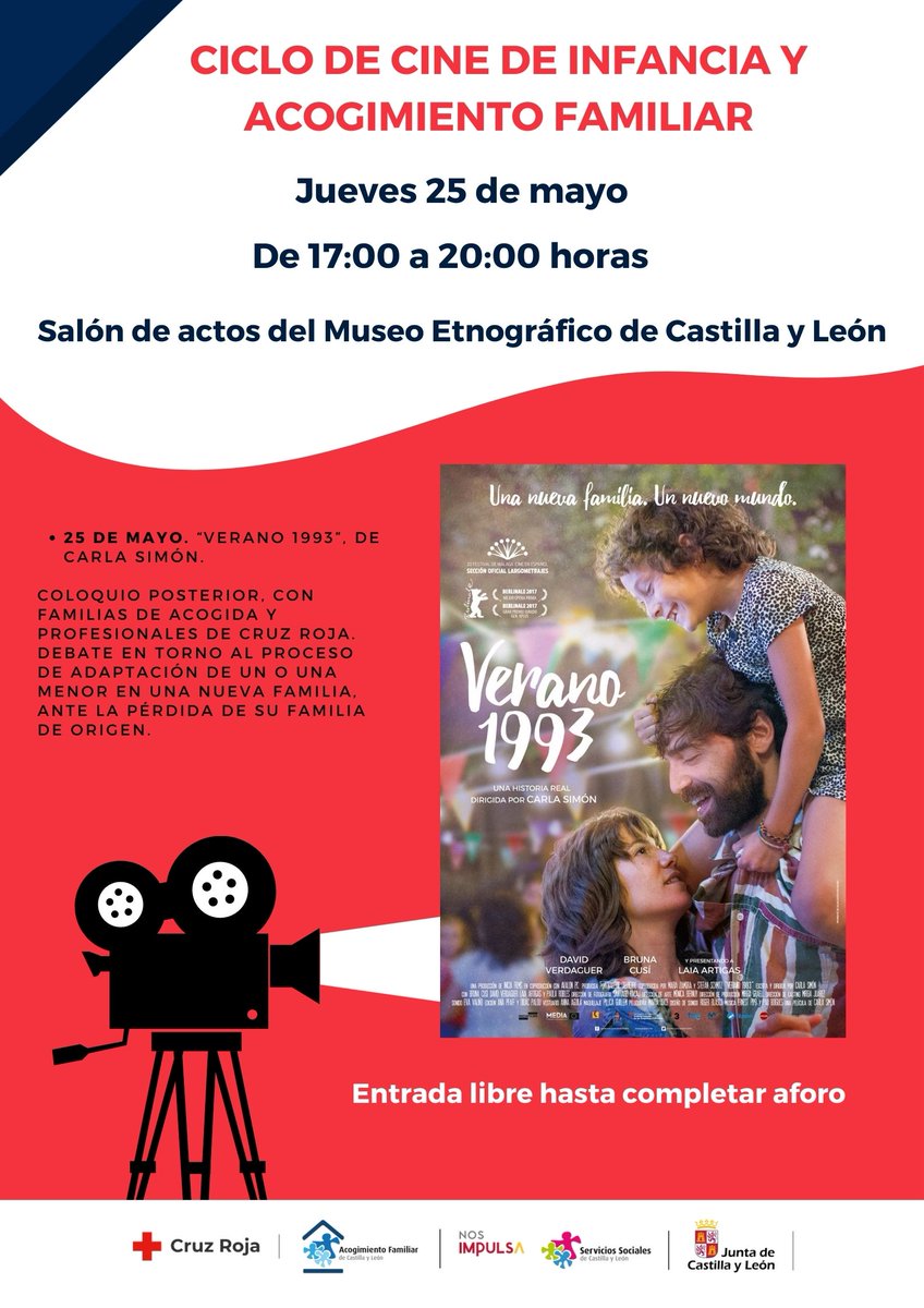 CREenZamora's tweet photo. Mañana, proyectaremos en el @Muset_CyL la película Verano 1993. Posteriormente, habrá un coloquio, sobre la adaptación de un o una menor en una nueva familia. 

Acogimiento Familiar es un programa de la @jcyl

#Zamora #CruzRojaZamora https://t.co/HWoxinmS0s