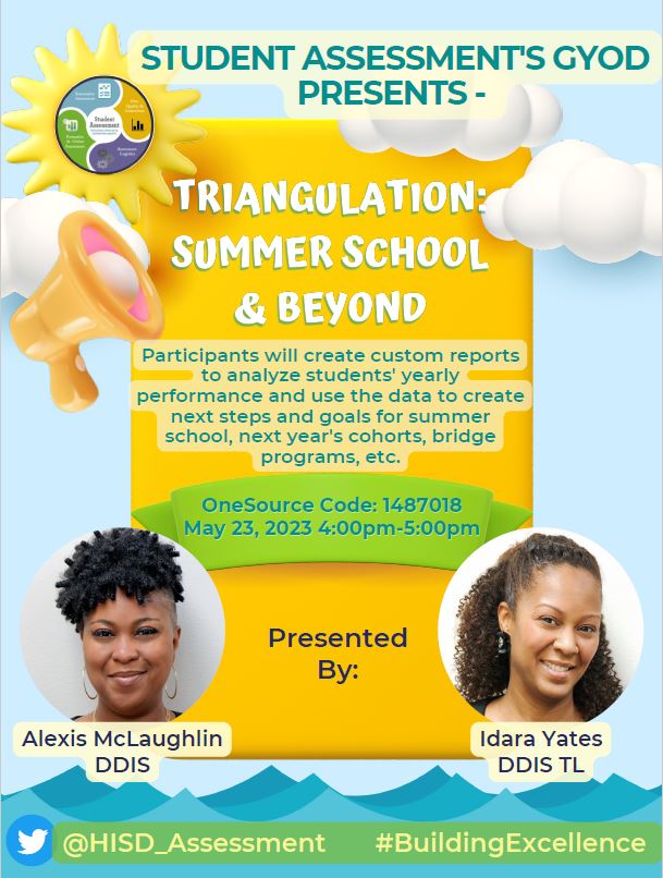 Idara Yates (@idarayates) on Twitter photo Don't miss out on the last GYOD for the year! Learn triangulation reports that will help you make data driven decisions for student success in Summer School and beyond! <a href="/DrAliciaMartin/">Alicia Martin</a> @HISD_Assessment <a href="/ElliotLuckett/">Elliot Luckett (edu)</a> Don't miss out on the last GYOD for the year! Learn triangulation reports that will help you make data driven decisions for student success in Summer School and beyond! <a href="/DrAliciaMartin/">Alicia Martin</a> @HISD_Assessment <a href="/ElliotLuckett/">Elliot Luckett (edu)</a>