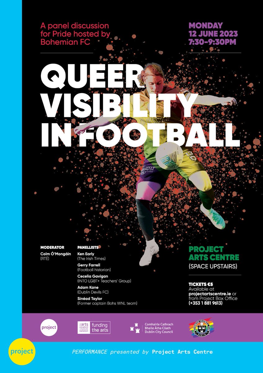 bfcdublin's tweet photo. 🏳️‍🌈🏳️‍⚧️Bohemian FC is proud to present a panel discussion on 'Queer Visibility in Football' as part of this year's events for Dublin Pride: https://t.co/uv7N6XuKTp

🗓️ Monday June 12, 7.30pm-9.30pm.
📍 Project Arts Theatre
🎟️ Tickets are just €5: https://t.co/BB7ZeIeK9O https://t.co/mTENBLdfz8