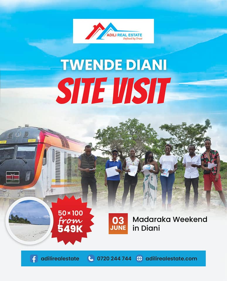 AdiliRealEstate's tweet photo. Twendeni Diani Free Site Visit-Saturday, 3rd June.
Here comes an opportunity to visit Diani Sunrise Estate as you explore the prospects in Diani. The estate is :
📌Gated 
📌4km to the beach
📌1km from highway
📌Ready to settle
To schedule the site visit : https://t.co/SyVA6rM4uH https://t.co/hBVmswfGtF
