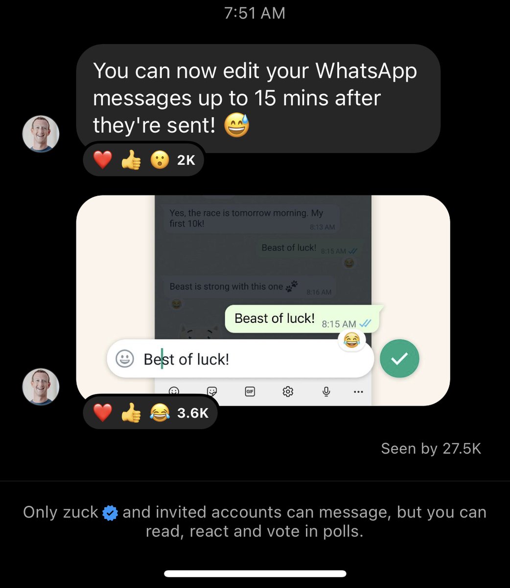 Stocktwits on Twitter: "$META WhatsApp now lets you edit messages up to