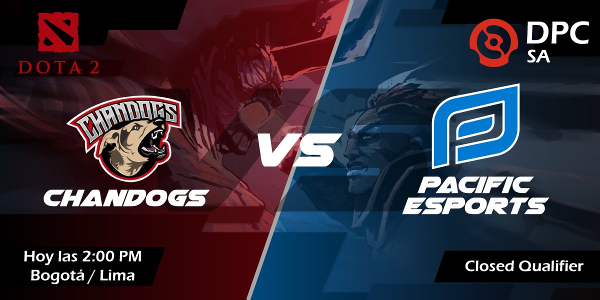 TeamChandogs's tweet photo. "¡Hoy arrancamos las Closed Qualifier de la DPC SA! 

Agradecemos todo su apoyo hasta ahora. 

¡Acompáñenos en esta nueva travesía, animemos  y disfrutemos junto a #Chandogs en este camino !

 💪🎮🔥🐶🇨🇴🇵🇪 

#DPC #dota2 #esports" https://t.co/9de5qozDzD