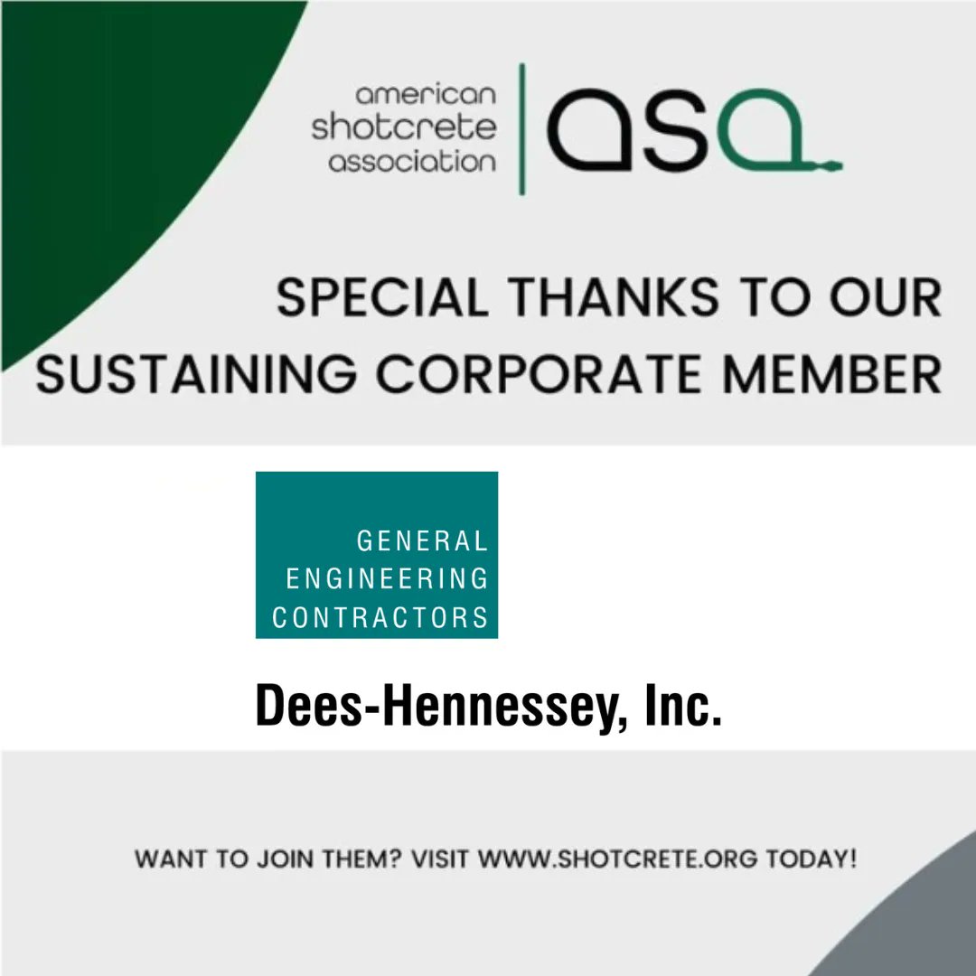 Special thanks to our Sustaining Corporate member, Dees-Hennessey Inc.! Dees-Hennessey provides shotcrete solutions to commercial properties in the Northern Californian area. Learn more: buff.ly/401JvWa #ASA #Shotcrete #Concrete