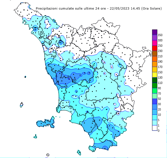 Monitoraggio precipitazioni Toscana - #allertameteoTOS - 22/05/2023 16:00 - CFR Toscana - cfr.toscana.it/index.php?IDS=…