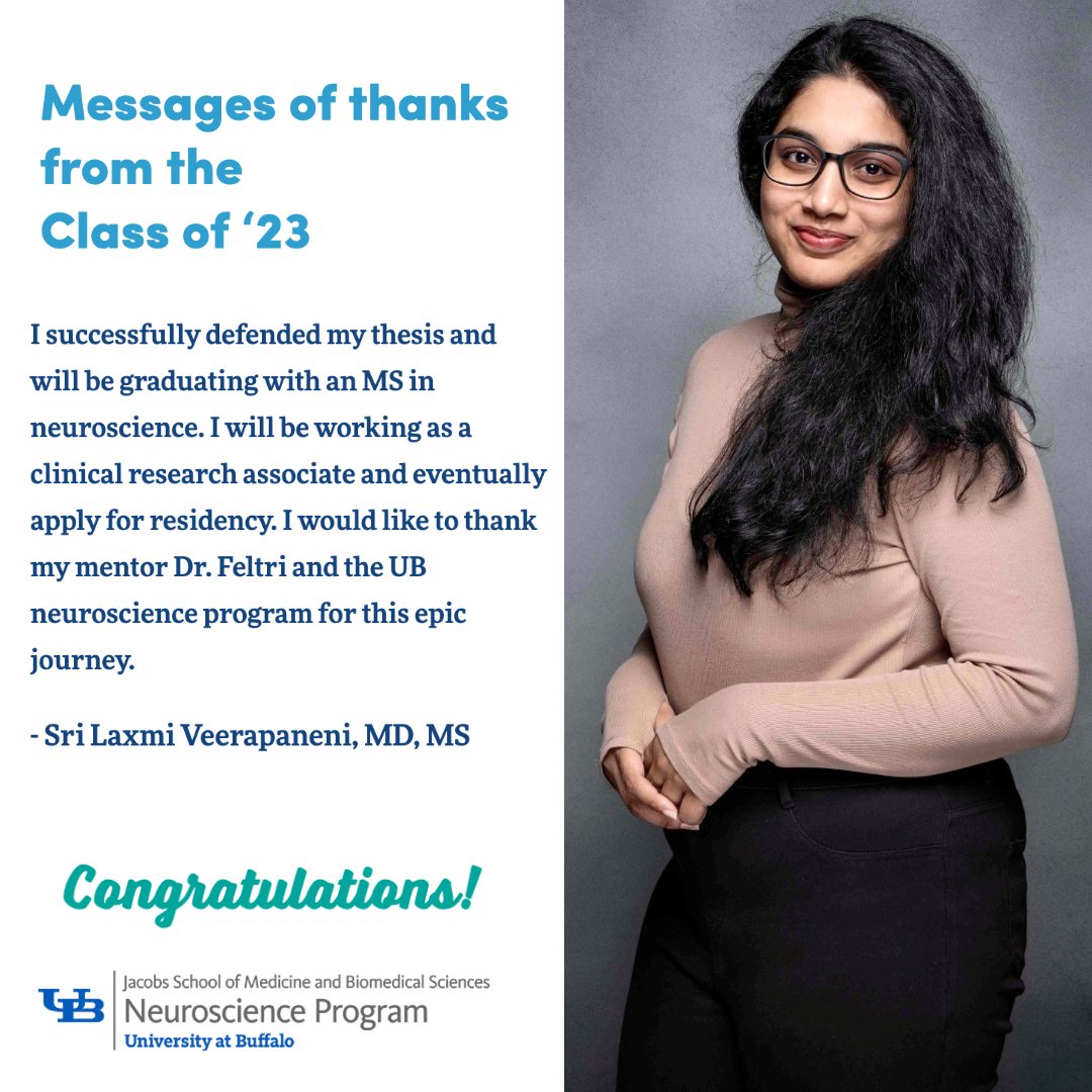 University at Buffalo Neuroscience Program (@ubneurosci) on Twitter photo Congratulations to Sri Laxmi Veerapaneni, who conducted her MS work with Dr. Laura Feltri at the UB Institute for Myelin and Glia Exploration <a href="/ubhjkri/">Institute for Myelin and Glia Exploration</a>. We wish you continued success! Congratulations to Sri Laxmi Veerapaneni, who conducted her MS work with Dr. Laura Feltri at the UB Institute for Myelin and Glia Exploration <a href="/ubhjkri/">Institute for Myelin and Glia Exploration</a>. We wish you continued success!