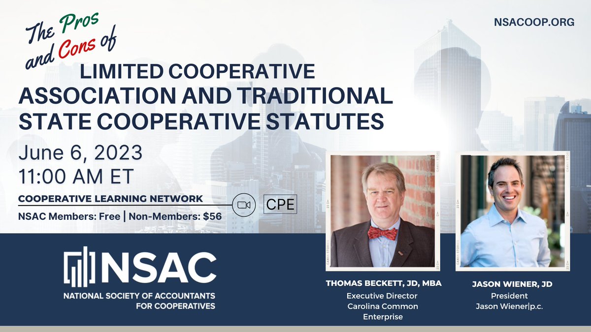 Curious about Limited Cooperative Associations and Traditional State Cooperative Statutes? Join our webinar to explore their legal frameworks, governance structures, and financial implications.  buff.ly/3BNRnkv 
 #CooperativeStructures #Webinar #ExpandYourKnowledge