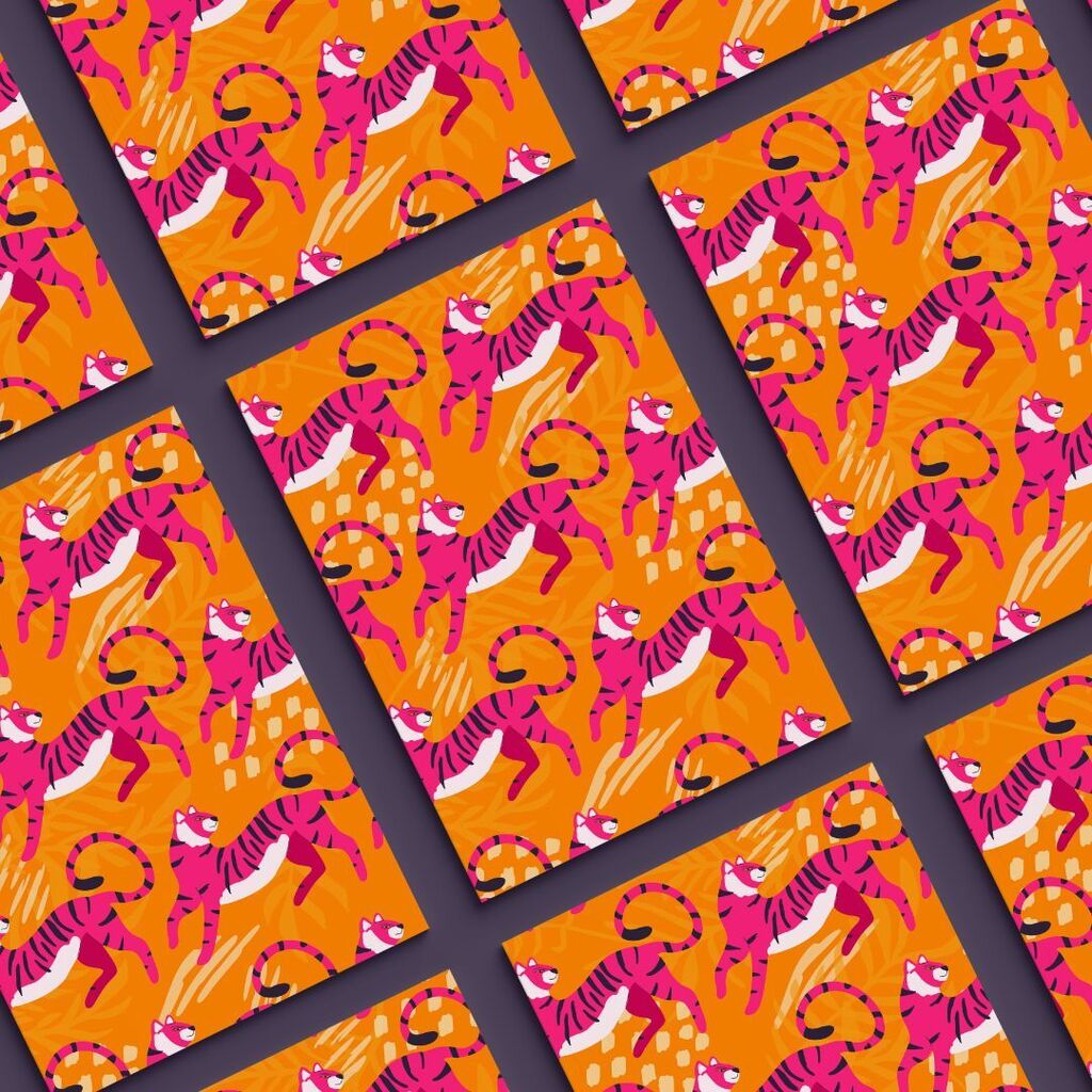 BlueLela's tweet photo. Bright tiger pattern! 
I can't get enough of this color combo ❤🐯

#artlicensing #surfacepatterndesign #patterndesign #surfacedesign #surfacepattern #printandpattern #illustration #textiledesign #surfacepatterndesigner #fabricdesign #surfacepatterncom… https://t.co/X9l0LZMoIV https://t.co/hWM7m6ttTE