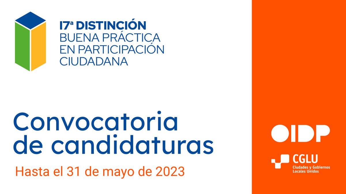 oidp_org's tweet photo. ✨¡Últimos días para postular al #PremioOIDP 🏆 2023!

📢Invitamos a los gobiernos locales y regionales a compartir sus mejores prácticas en innovación democrática, #gobiernoabierto y #cocreacion

🗓️Fecha límite: 31 de mayo.

🔗https://t.co/J8T2TRKqPO https://t.co/nfdLTfgAqw