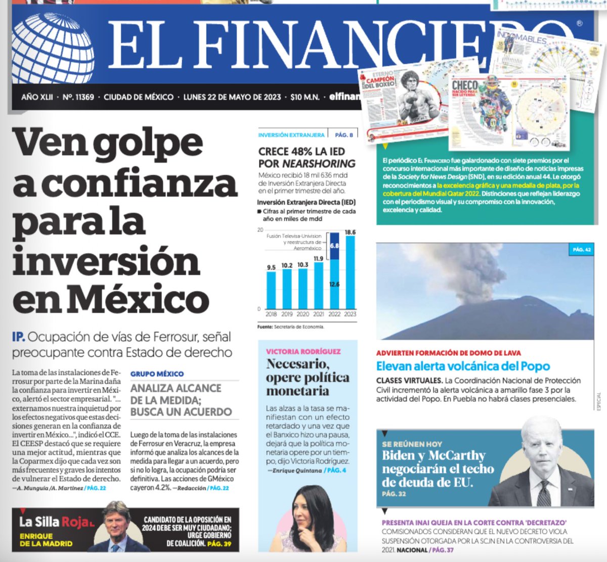 Coparmex's tweet image. 🚩✋ Cada vez son más frecuentes y graves los intentos por vulnerar el Estado de Derecho en nuestro país. La toma de las instalaciones de #Ferrosur dañan la confianza para la inversión en #México.

🗞 Aquí la #PrimeraPlana de @ElFinanciero_Mx 👇