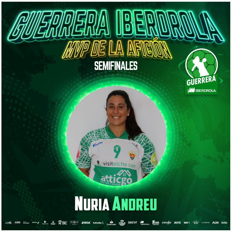 IberdrolaDHF's tweet photo. ⭐️ ¡@Nuriaandreu9 (@cbm_elche), elegida #GuerreraIberdrola de las SEMIFINALES del Play-off! 💚

👏 ¡ENHORABUENA!

#SheLovesHandball #LigaGuerrerasIberdrola