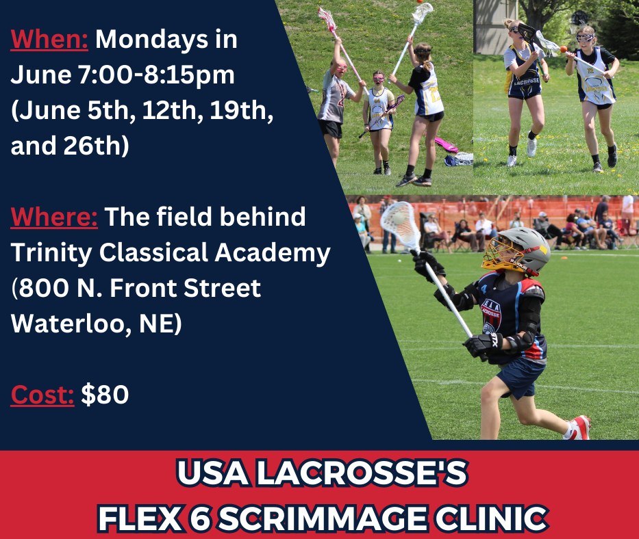 Didn't get enough lacrosse this spring or always wanted to try it out?  
Check out EAA's Summer Lacrosse Offerings:
-Intro Clinic (New Players - Mondays in June) and 
-Summer FLEX 6 Scrimmage Series (Returning Players - Mondays in June)
Learn more: elkhornathletics.org/lacrosse
