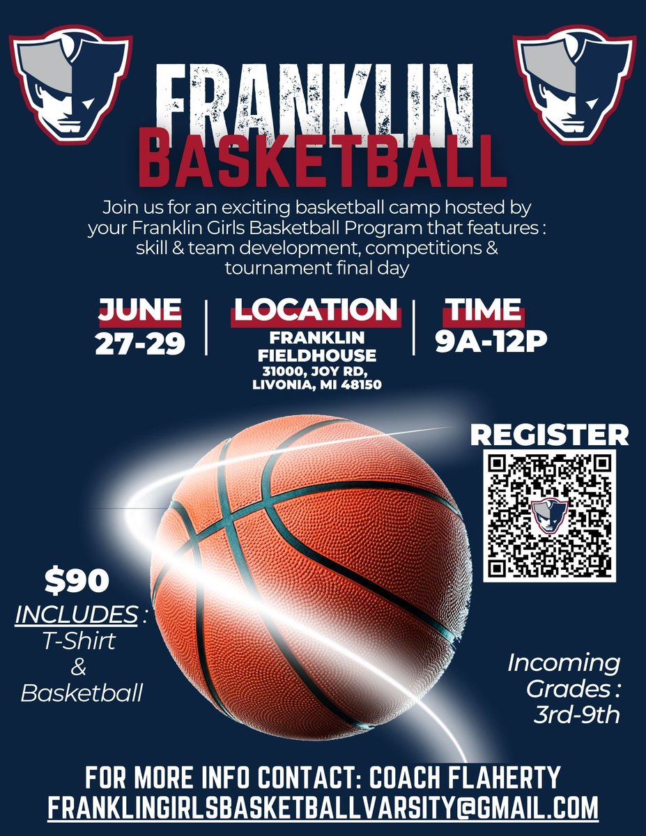 Livonia Franklin Girls Basketball Camp: 
June 27-29 
9A-12P