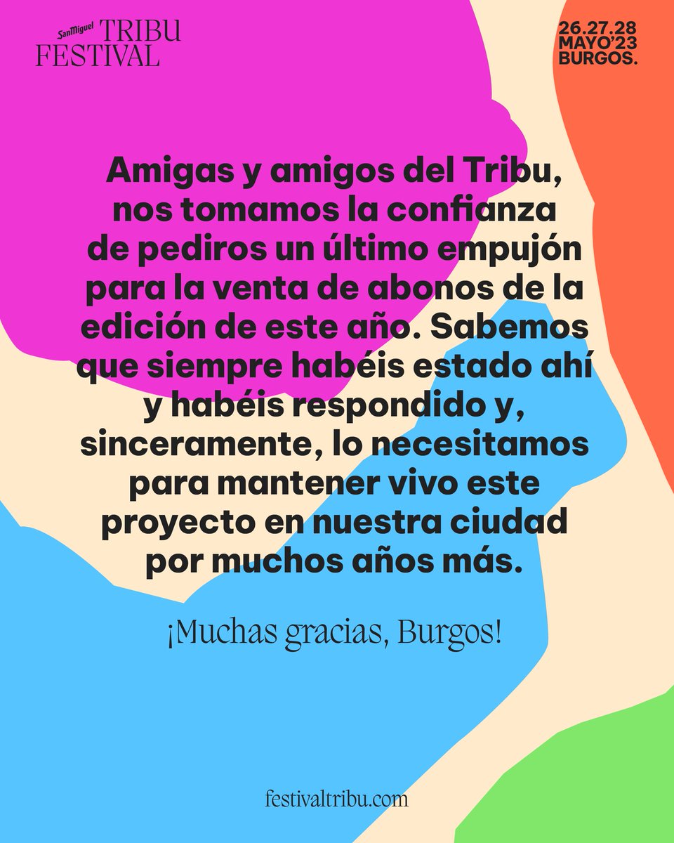 Amigos y amigas del Tribu, necesitamos un último empujón 🙏🏻❤️ ¡Muchas gracias, Burgos!✨