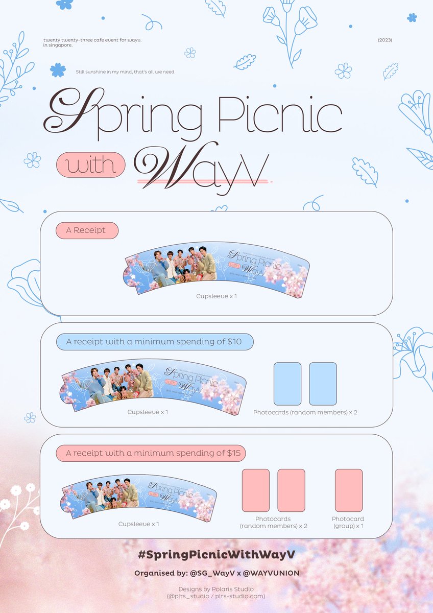 SG_WayV's tweet photo. Singapore Fanproject by @SG_WayV x @WAYVUNION for #WayV_Phantom_in_SINGAPORE
Project #1: Fancafe Event
#SpringPicnicwithWayV 🌸🌼
When: 2 June 2023, 12-4pm
Where: Plan A Dessert Cafe, Star Vista
Come pre-party with us before the fanmeeting! Details below ⬇️
#MAJULAHwithWAYV https://t.co/5oc2oUGo2d
