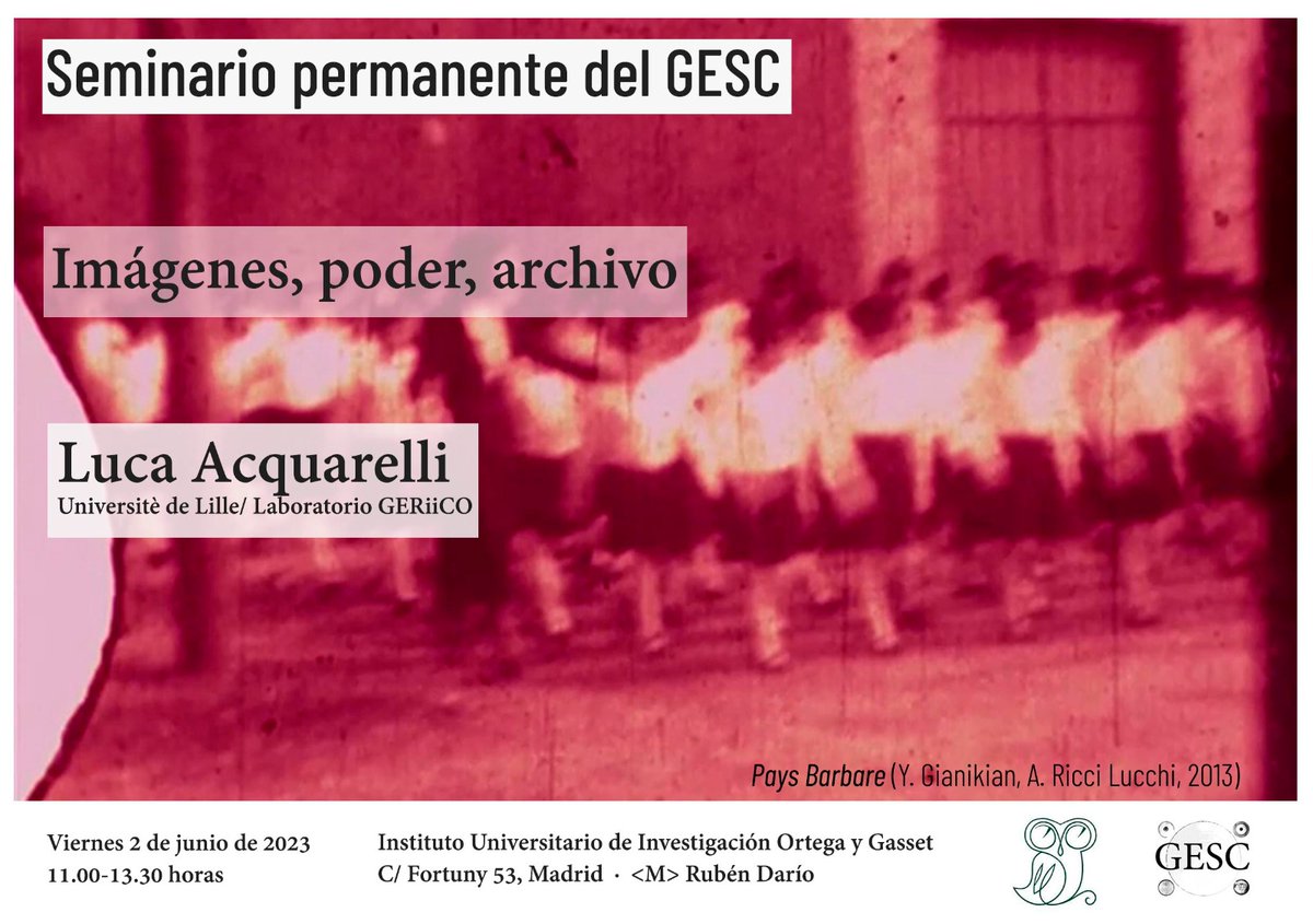 GESCsemiotica's tweet photo. El próximo 2 de junio a las 11, en la @fortegamaranon (calle Fortuny, 53) celebraremos nuestra siguiente sesión del seminario permanente de GESC con la intervención de @luca_acquarelli de la Universidad de Lille, quien expondrá una parte de su último libro. https://t.co/ZH8sIFMxkT