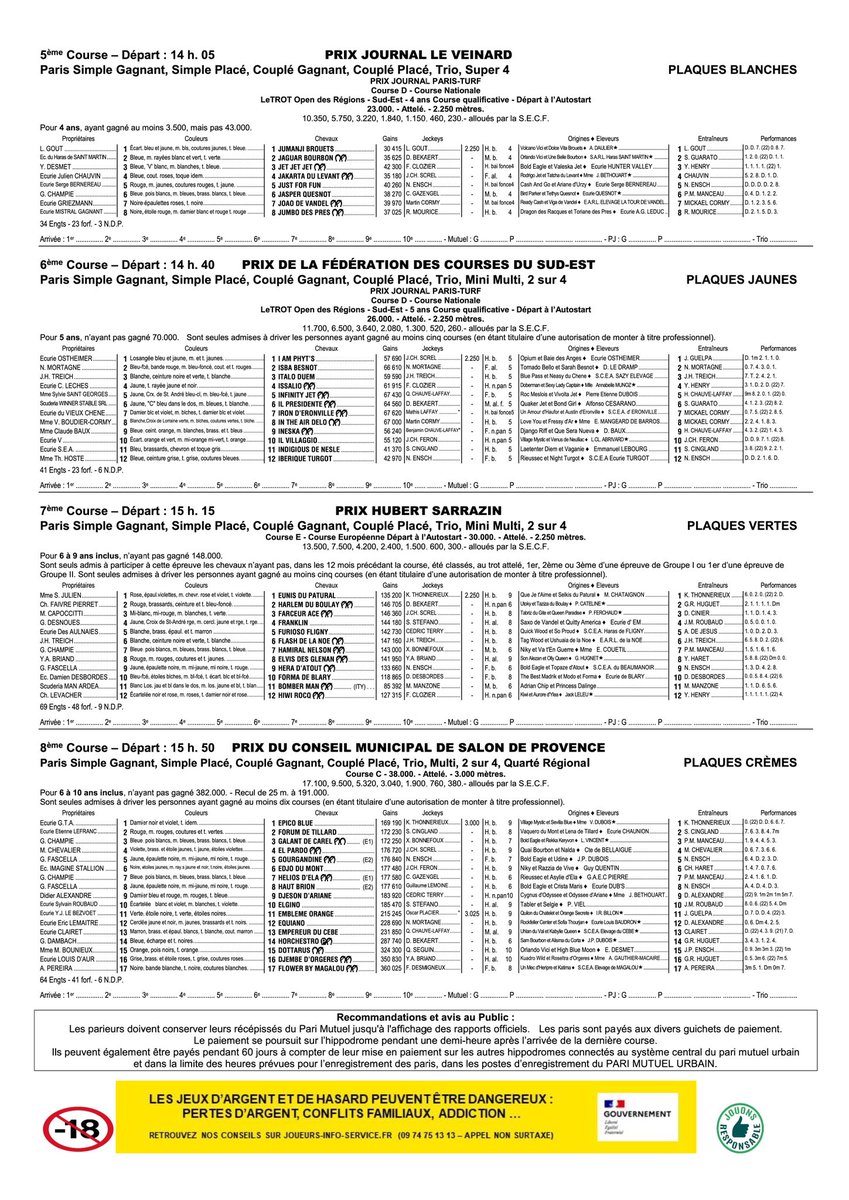 Hippodrome de la Crau_Off (@hippodromesalon) on Twitter photo ✅Venez assister aux 8 Courses PREMIUM pour la première réunion au trot de l'année à Salon-de-Provence
📆Mercredi 24 mai
🚩 Hippodrome de Salon-de-Provence
Début des opérations à
⏰ 1️⃣1️⃣h4️⃣0️⃣
👏 Entrée et parking gratuits
<a href="/LeTrot/">Trotteur Français</a> #hippique #chevaux #turf 🏇 ✅Venez assister aux 8 Courses PREMIUM pour la première réunion au trot de l'année à Salon-de-Provence
📆Mercredi 24 mai
🚩 Hippodrome de Salon-de-Provence
Début des opérations à
⏰ 1️⃣1️⃣h4️⃣0️⃣
👏 Entrée et parking gratuits
<a href="/LeTrot/">Trotteur Français</a> #hippique #chevaux #turf 🏇