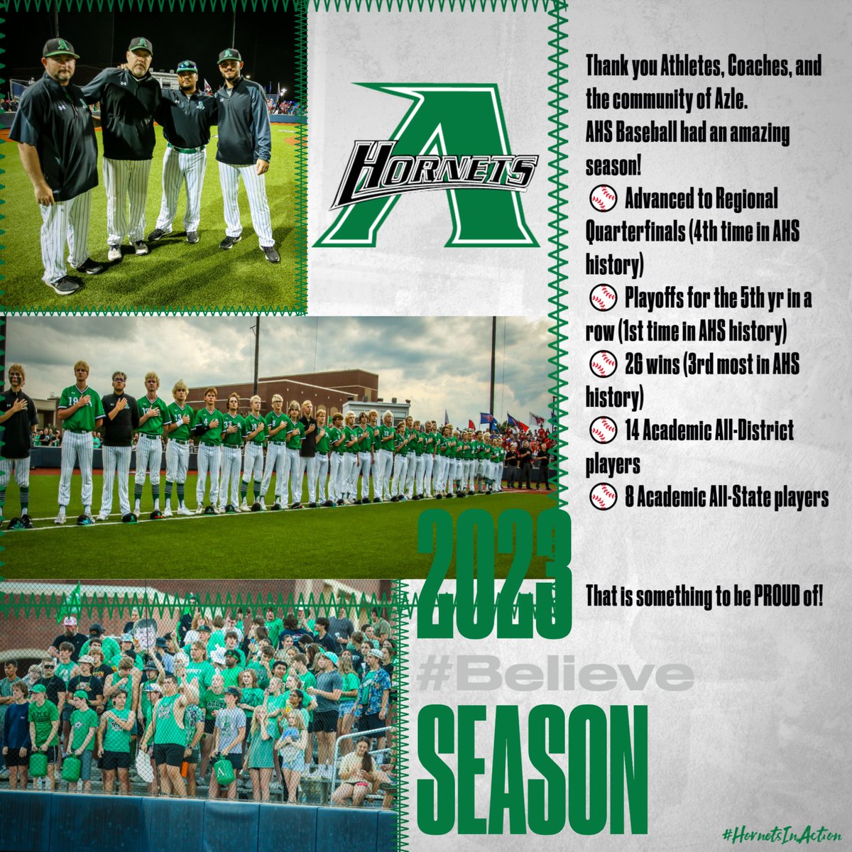 azleathletics's tweet photo. Thank you AHS Baseball for an AMAZING season! 

#HornetsInAction #Believe 
@TXBaseball14 https://t.co/BxjDJ18fpX