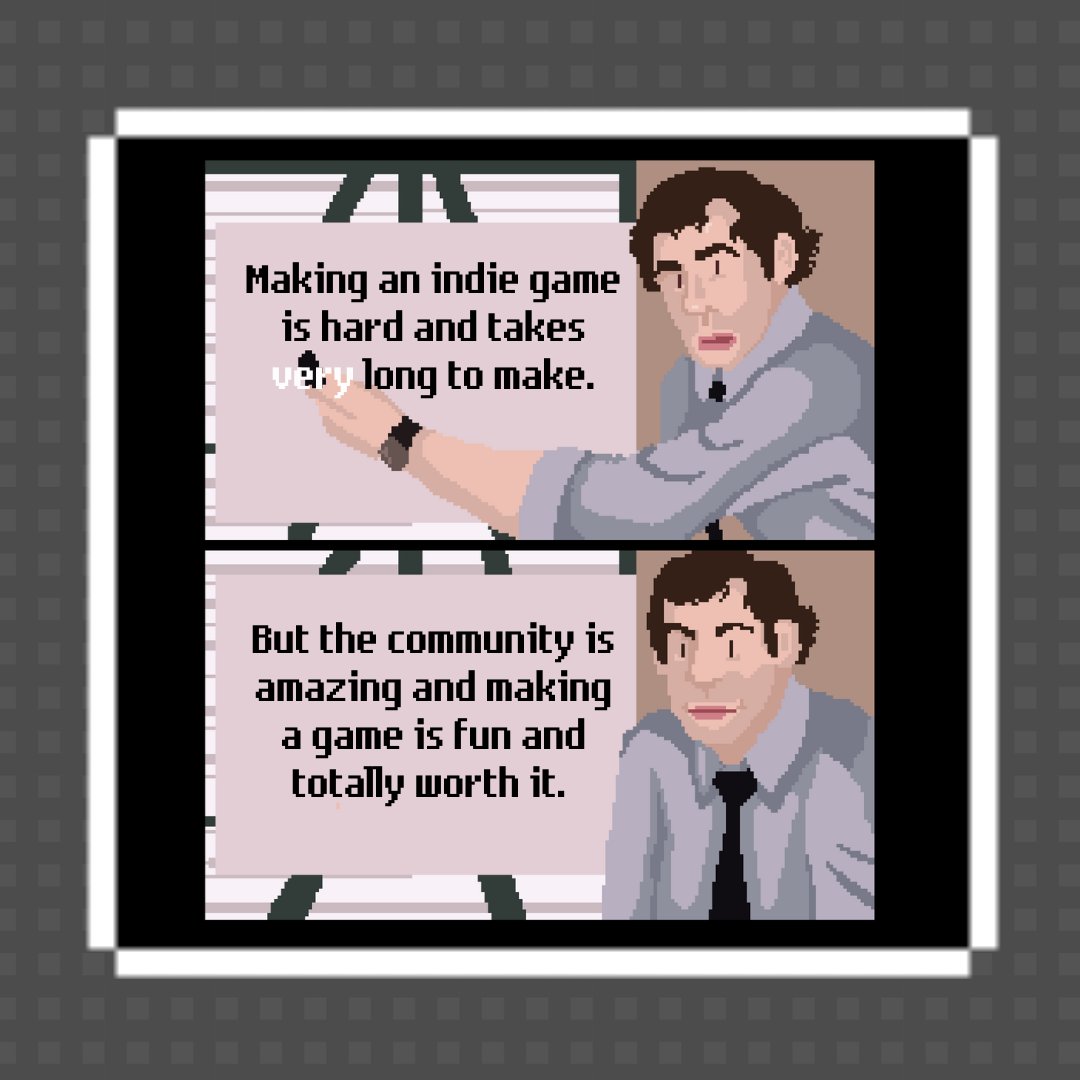 Making an indie game may be hard, but the community makes it all worth it! 😌 Thanks for all your support, we couldn't do it without you. ❤️ #IndieGameDev #PixelArt #TheOffice #CommunityLove