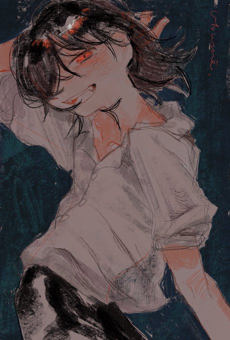 「arm behind head red eyes」 illustration images(Latest)