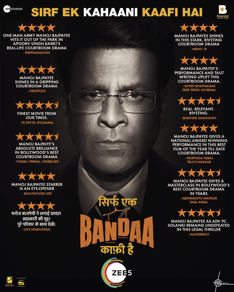 Yeh #Bandaa ruling hearts and reaching the stars ✨

#SirfEkBandaaKaafiHai on #ZEE5 & #Zee5Global, premieres 23rd May

#BandaaOnZEE5

@ZEE5India @BajpayeeManoj @apoorvkarki88 @vinodbhanu @Suparn @ZeeStudios_ #KamleshBhanushali #AsifSheikh #VishalGurnani #JuhiParekhMehta