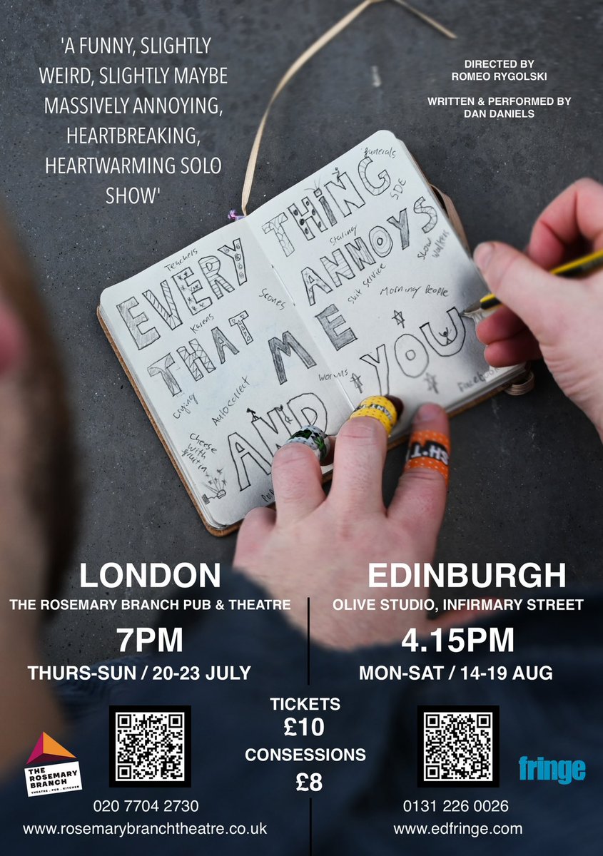 Tickets on sale now and I am personally very excited!! Rehearsals are going strong and I’m sure it’s going to be a weirdly wonderful show!!
.
.
.
.
.
.
#play #theatre #show #actor #actorslife #london #edinburgh #newwriting #rehearsals #poster #soloshow