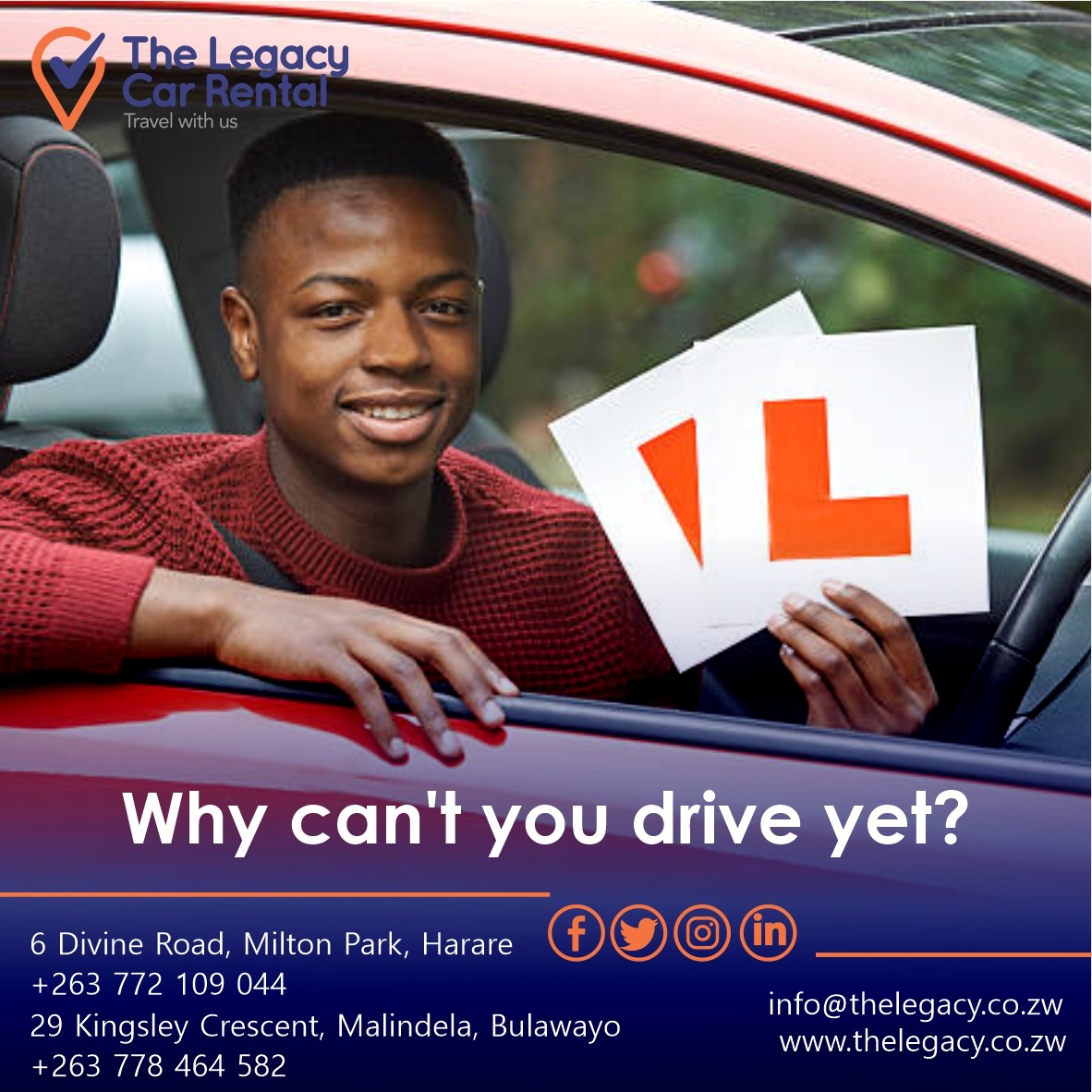legacy_rental's tweet photo. Do you drive yet? What's stopping you?
#drive #doyou #midweekquestion #learndriving #carrental #drivingtest #rent #WednesdayWisdom #tellus #midweek #drivingschool #carhire #vehicle #hire #car #travel #booknow #learnerdriver #travelwithus #choose #us #rental #legacy #chooseus https://t.co/ceeOYSQleC