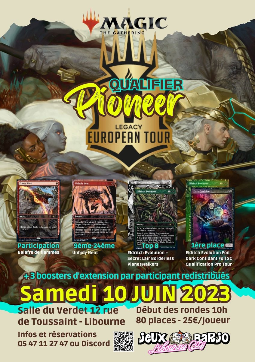 Nouveaux tournois disponible sur le site : 
Pioneer à Douai (59) le 04/06 <a href="/ReloadGamingBar/">ReloadGamingBar</a> : mtg-agenda.fr/%C3%A9v%C3%A8n…
Pioneer à Libourne (33) le 10/06 par JeuxBarjo (WPNQ) : mtg-agenda.fr/%C3%A9v%C3%A8n…