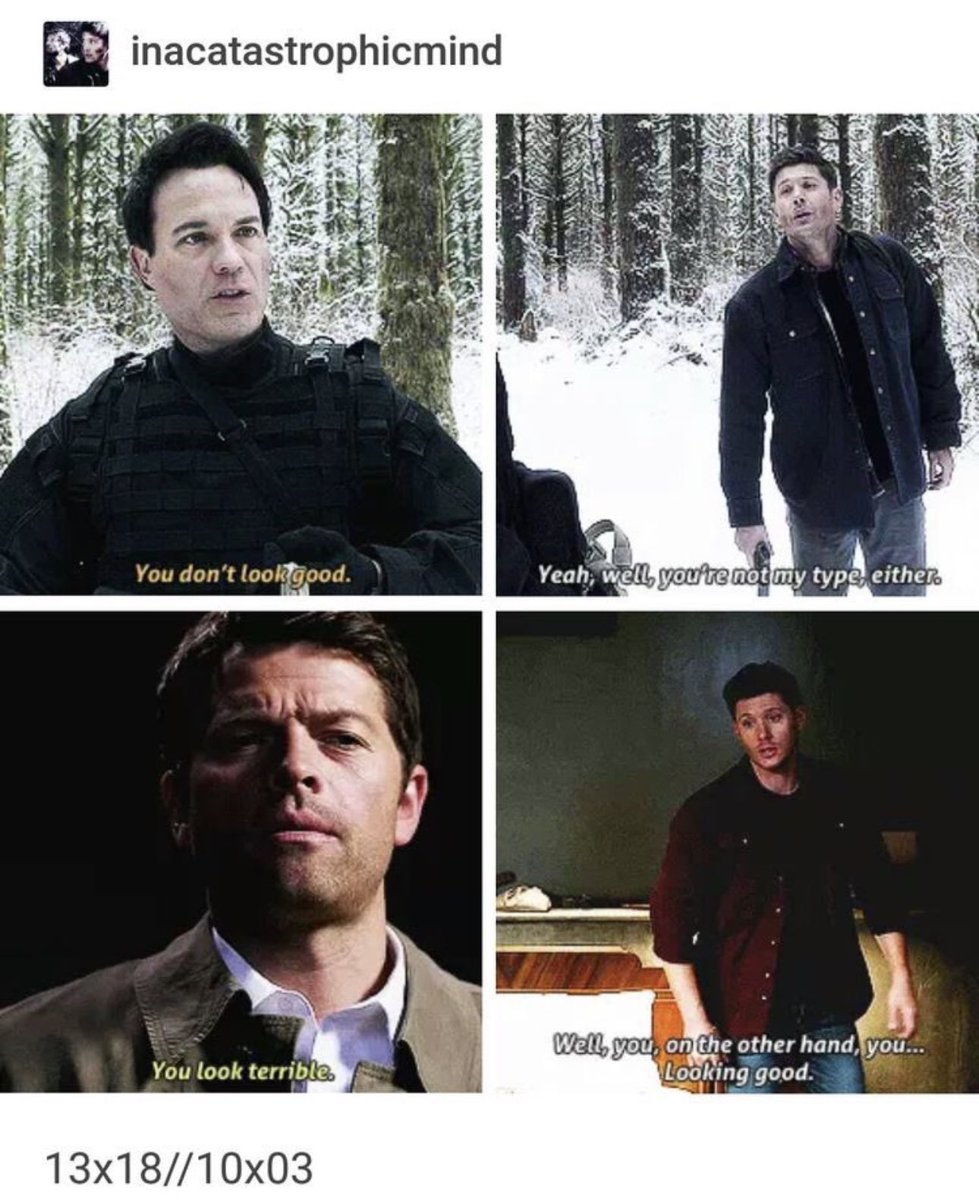 The difference in Dean’s responses to being told he looks terrible by Ketch and Castiel is pretty telling.