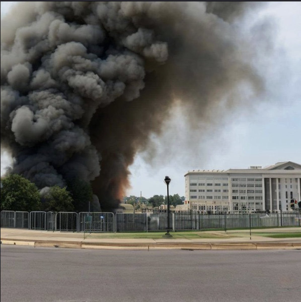 An image that looks to be AI-generated was shared with captions-"Initial Reports of a Large Explosion near The Pentagon Complex in Washington D.C." The image has been shared widely, including by RT News as well. Most tweets stand deleted. No report of a blast around the Pentagon.