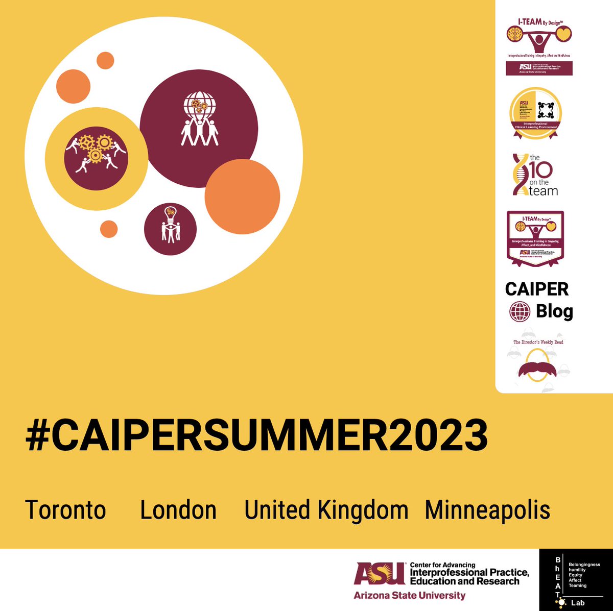 ...it's happening...#CAIPERSummer2023...

Stay connected for all NEW happenings from @asucaiper & @CAIPERBhEATLab!
🌐 ipe.asu.edu
🌐ipe.asu.edu/bheat-lab

#belongingness #humility #empathy #affect #teaming #collaboration #humilityparadigm #IPE #IPP #ITEAMByDesign
