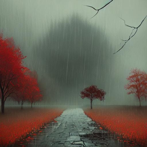 the rain in throws of autumn
the rain in waves of springtide

#sixwords #timestwo #poetry #micropoetry
#aiart #aiartwork #writingcommunity
(poem-generated image)