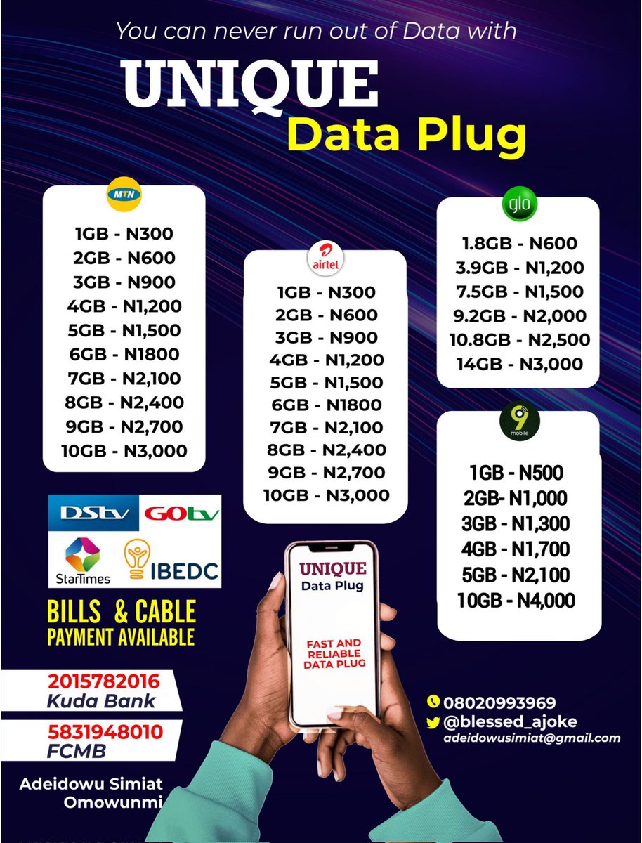 blessed_ajoke's tweet photo. Good day lovelies 🥰
Your partronage/business support will be highly appreciated
Things I do👇
👉A Data Vendor
👉Cash Disbursement for giveaways
👉 Airtime and bet account funding
👉A Foodstuffs and provisions vendor  
👉Bag and jewelry vendor https://t.co/nCBknNtadu