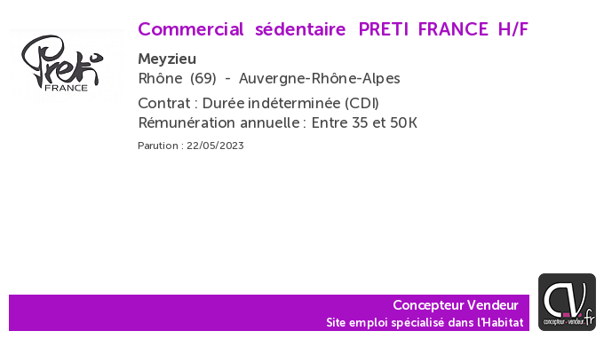 ConcepteurV's tweet photo. Offre d'emploi  Commercial sédentaire - PRETI FRANCE - Meyzieu (69) https://t.co/saQN16vJhZ https://t.co/YWJ11njlbw
